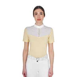 Polo de concurso para mujer de corte entallado con inserciones de tejido similar a la seda Sol Naranja
