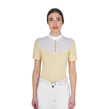 Polo de concurso para mujer de corte entallado con inserciones de tejido similar a la seda Sol Naranja