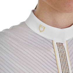 Polo de concurso para mujer de corte entallado con inserciones de tejido similar a la seda Sol Naranja