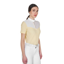 Polo de concurso para mujer de corte entallado con inserciones de tejido similar a la seda Sol Naranja
