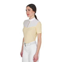 Polo de concurso para mujer de corte entallado con inserciones de tejido similar a la seda Sol Naranja