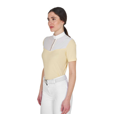 Polo de concurso para mujer de corte entallado con inserciones de tejido similar a la seda Sol Naranja