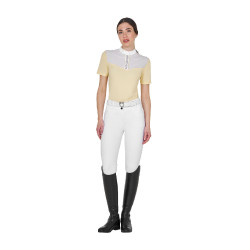 Polo de concurso para mujer de corte entallado con inserciones de tejido similar a la seda Sol Naranja