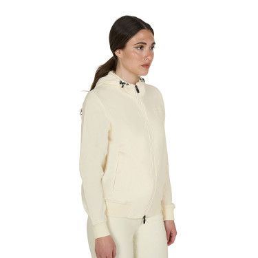 Sudadera de mujer con capucha ajustable y cremallera Blanco antiguo Beige