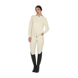 Sudadera de mujer con capucha ajustable y cremallera Blanco antiguo Beige
