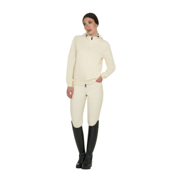Sudadera de mujer con capucha ajustable y cremallera Blanco antiguo Beige