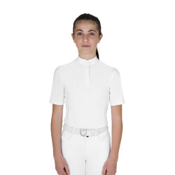 Polo de concurso para niña de corte entallado con botones Blanco