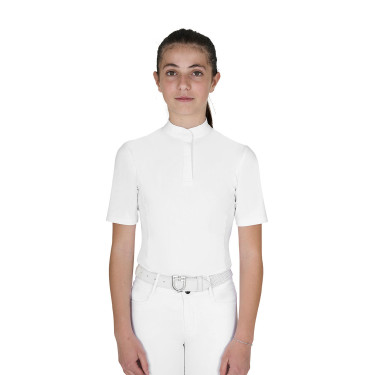 Polo de concurso para niña de corte entallado con botones Blanco