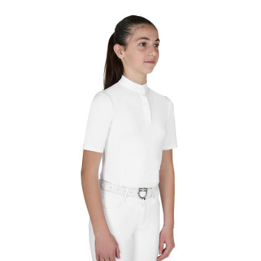 Polo de concurso para niña de corte entallado con botones Blanco