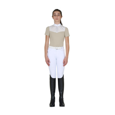 Polo de concurso para niña slim fit con inserciones de tejido tipo seda Oxford tostado Rosa