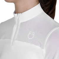 Polo de concurso para niña de manga larga con insertos de micromalla Blanco