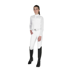 Polo de concurso para niña de manga larga con insertos de micromalla Blanco