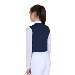 Polo de concurso para niña de manga larga con insertos de micromalla Americana marina Azul marino