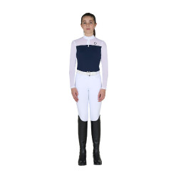 Polo de concurso para niña de manga larga con insertos de micromalla Americana marina Azul marino