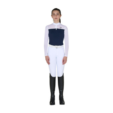 Polo de concurso para niña de manga larga con insertos de micromalla Americana marina Azul marino