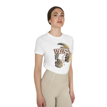Camiseta de mujer Horse Palm de algodón Blanco
