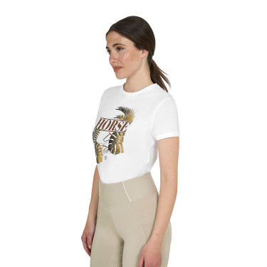 Camiseta de mujer Horse Palm de algodón Blanco