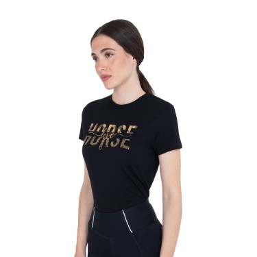 Camiseta mujer Horse Love de algodón Negro