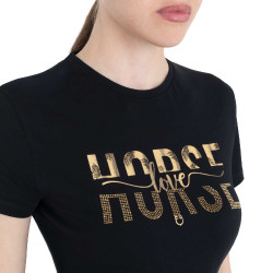 Camiseta mujer Horse Love de algodón Negro