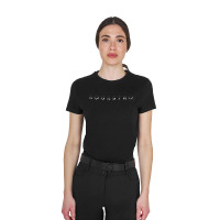 Camiseta de mujer de algodón con logo laminado Negro