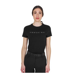 Camiseta de mujer de algodón con logo laminado Negro