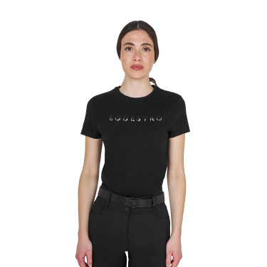 Camiseta de mujer de algodón con logo laminado Negro