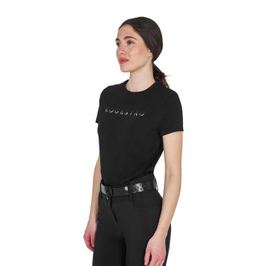 Camiseta de mujer de algodón con logo laminado Negro