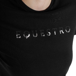 Camiseta de mujer de algodón con logo laminado Negro