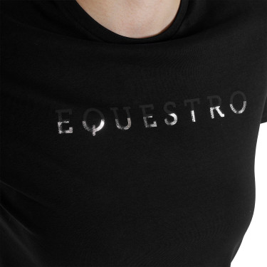 Camiseta de mujer de algodón con logo laminado Negro