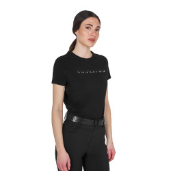 Camiseta de mujer de algodón con logo laminado Negro