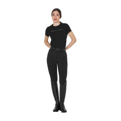 Camiseta de mujer de algodón con logo laminado Negro