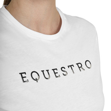 Camiseta de mujer de algodón con logo laminado Blanco