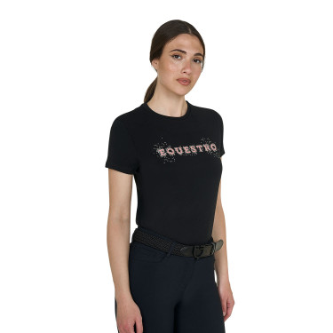 Camiseta de mujer con strass de algodón Negro