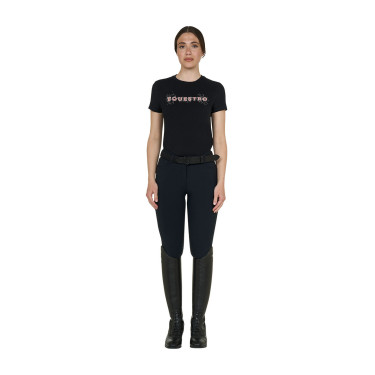 Camiseta de mujer con strass de algodón Negro