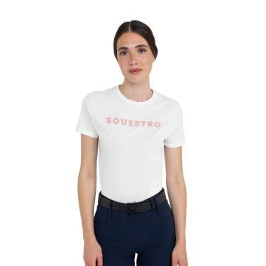 Camiseta de mujer con strass de algodón Blanco