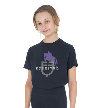Camiseta infantil unisex Horse Jump Glossy de algodón Marino Azul marino