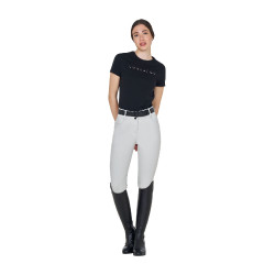 Pantalones de mujer de talle alto con logotipo de strass