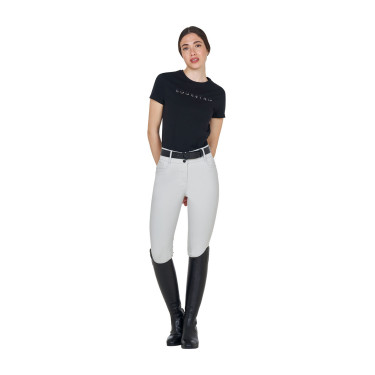Pantalones de mujer de talle alto con logotipo de strass