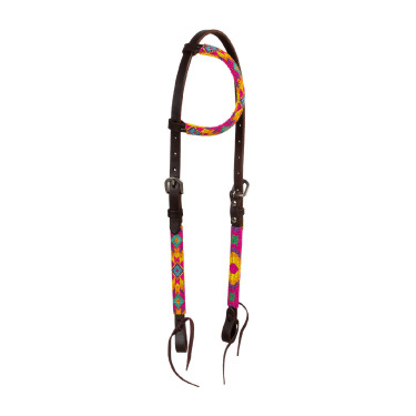 Brida western con cuentas multicolores y engrasada de una oreja