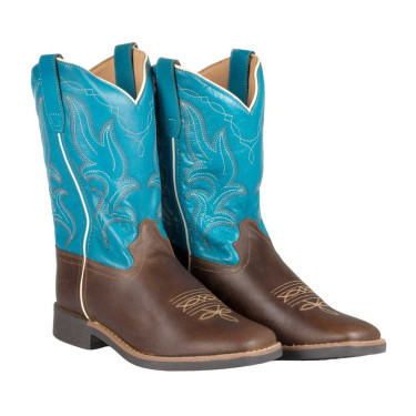 Botas vaqueras Ranch para niños Marrón oscuro / turquesa