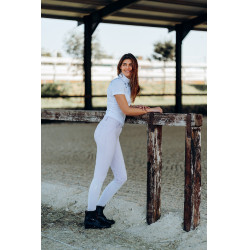 Pantalón de equitación de asiento completo Horze Kaitlin para mujer con decoración floral Caída de orquídea Blanco