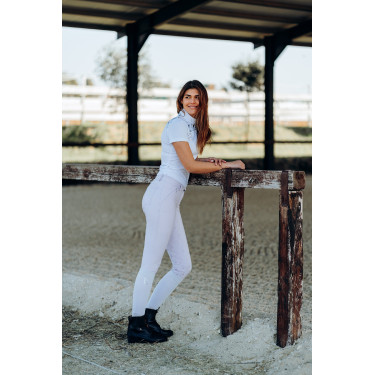 Pantalón de equitación de asiento completo Horze Kaitlin para mujer con decoración floral Caída de orquídea Blanco