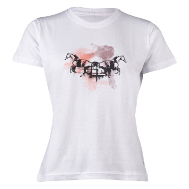 Camiseta HKM para mujer Running Horse de manga corta Blanco