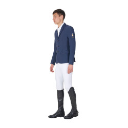 Chaqueta de concurso para hombre Equestro x FISE de tres botones Americana marina Azul marino