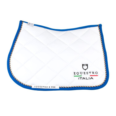 Manta de salto Equestro x FISE con ribete de bandera italiana Blanco / azul de Saboya