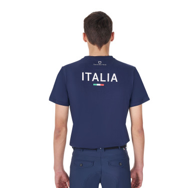 Camiseta de hombre Equestro x FISE de corte slim de manga corta Americana marina Azul marino Camiseta de hombre Equestro x FISE de corte slim de manga corta Americana marina Azul marino