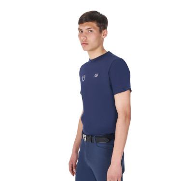 Camiseta de hombre Equestro x FISE de corte slim de manga corta Americana marina Azul marino Camiseta de hombre Equestro x FISE de corte slim de manga corta Americana marina Azul marino