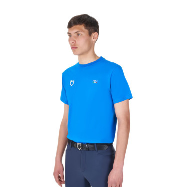 Camiseta de hombre Equestro x FISE de corte slim de manga corta Azul de Savoie Camiseta de hombre Equestro x FISE de corte slim de manga corta Azul de Savoie