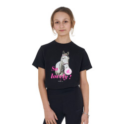 Camiseta para niña Equestro So Lovely de algodón de manga corta Negro Camiseta para niña Equestro So Lovely de algodón de manga corta Negro
