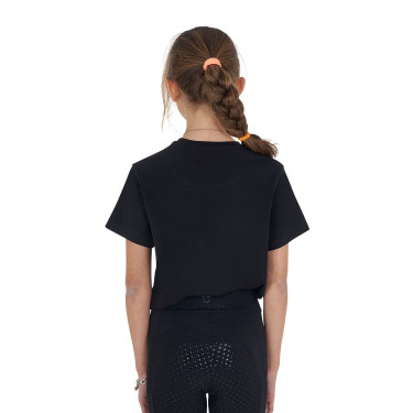 Camiseta para niña Equestro Ready To The Party de algodón con strass, manga corta Negro Camiseta para niña Equestro Ready To The Party de algodón con strass, manga corta Negro